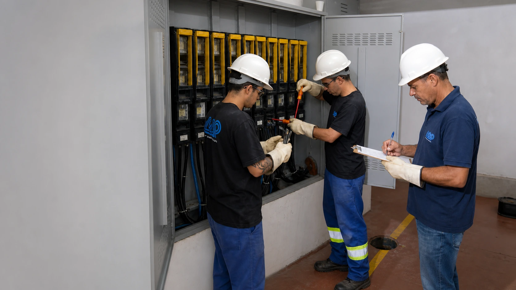 Equipe brasileira da L2P executando uma operação técnica documentada